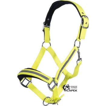 Vybavení pro koně Ohlávka HKM -REFLECTIVE- - Neon žlutá - Full