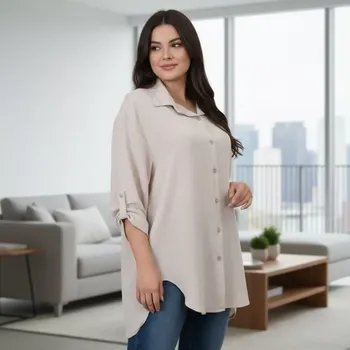 Dámská košile Dlouhá béžová asymetrická košile Ála N1850