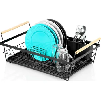 Odkapávač na nádobí ODKAPÁVAČ NA NÁDOBÍ ČERNÝ S TÁCEM, STOJÍCÍ SUŠÁK DO KUCHYNĚ
