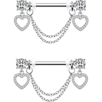Piercing Srdíčkový pár šperků do bradavek velikost 1,6 mm Lesklý tělový piercing pro ženy a dívky Jemný romantický motiv stříbrná