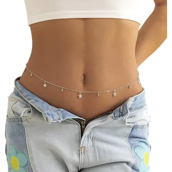Náhrdelník Břišní řetízek pro ženy 70 + 25 cm Stříbrný řetěz kolem pasu Sexy tělový šperk Festivalový módní doplněk