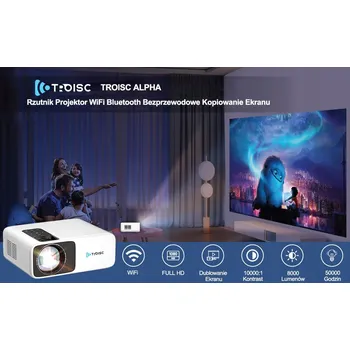 Projektor Projektor Projektor TROISC ALPHA WIFI 1080p FULL HD 8000 Lumenů Bluetooth
