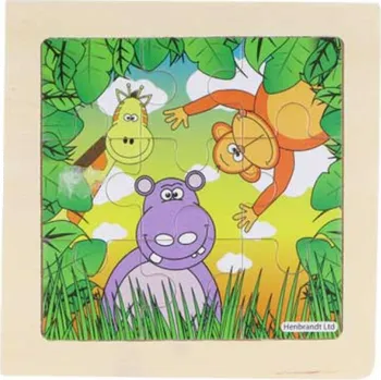 Dřevěné puzzle Džungle s hrochem 9 dílků