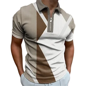 Pánské oblečení Pánská polokošile na zip s V výstřihem a límečkem Krátký rukáv Barevné vzory Polyester Moderní styl na léto hnědá L