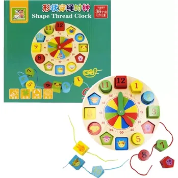 Hodiny dřevěné hodiny s navlékáním a vkládačkou