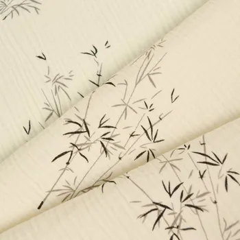 Zbytek - Látka mušelín / dvojitá gázovina Bella ecru kreslený bambus