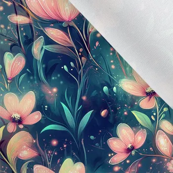 Zbytek - Látka matná na plavky, fitness oblečení zářivé květiny petrolej