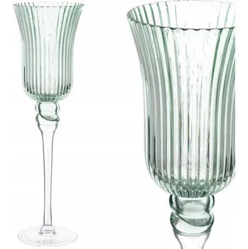 Svícen SKLENĚNÝ SVÍCEN GLAMOUR ELEGANTNÍ NA NOŽCE KALICH LAMPION DÁREK