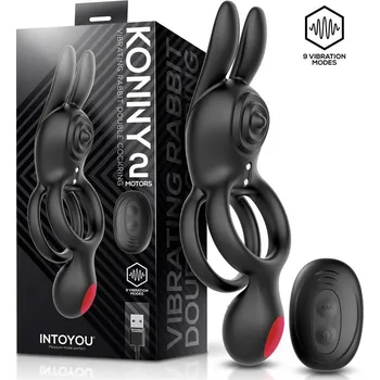 InToYou Konny Vibrating Rabbit Double Cockring with Remote Black