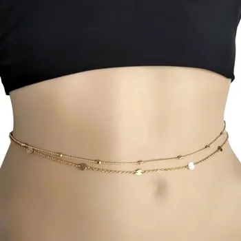 Náhrdelník Letní dvouvrstvý břišní řetízek kolem pasu 70 + 25 cm Dámský sexy tělový šperk Zlatý festivalový módní doplněk