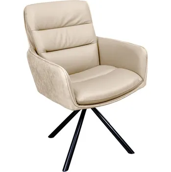 Jídelní židle Designová kožená otočná béžová jídelní židle Dover s černými kovovými nožičkami 88 cm