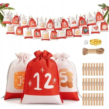 Vánoční dekorace DIY Adventní kalendář pro děti - závěsné sáčky, DÁREK, SAMOLEPKY - sada