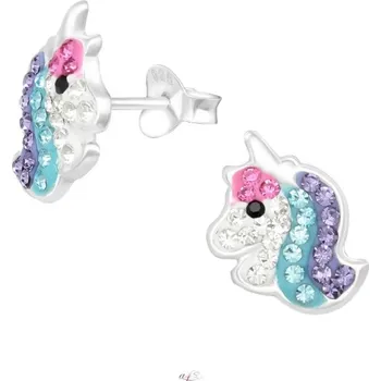 Náušnice All4Silver Náušnice s barevnými krystalky jednorožci S3023