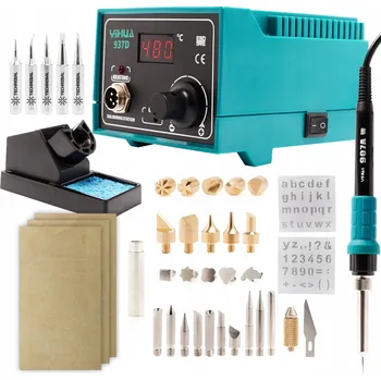 Páječka Pájka na dřevo / Vypalovačka do dřeva YIHUA 937D LCD Šablony, hroty, překližka