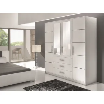 Šatní skříň Skříň BALI D4 bílá + zrcadlo 196x58x200 cm