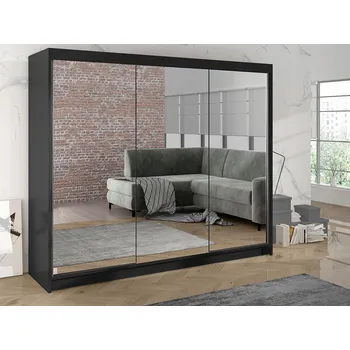 Šatní skříň Skříň Mirjan Derby III 200 x 215 x 58 cm černá skříň se zrcadlem