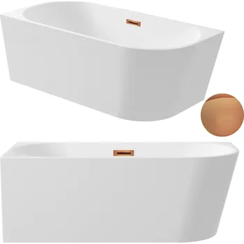 Vana AQUAUNO VOLNĚ STOJÍCÍ ROHOVÁ VANA LEVÁ 150x75 cm MĚDĚNÁ ZÁTKA A PŘEPAD