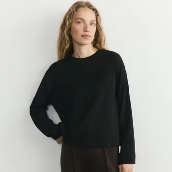 Dámské tričko Reserved - Tričko s dlouhými rukávy a vysokým podílem modalu - černý - 341HT-99X - 341HT-99X-L