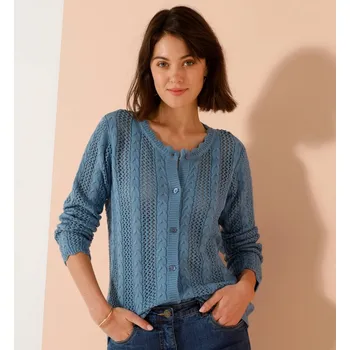 Dámský svetr Blancheporte Ažurový svetr na knoflíky modrá džínová 38/40