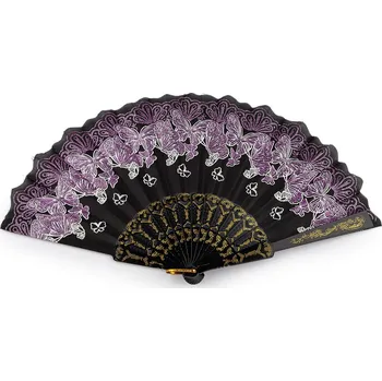 Karnevalový doplněk Vějíř textilní motýli s glitry, malé, 3 fialová