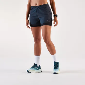 Dámské kraťasy KIPRUN Dámské běžecké kraťasy 2v1 Kiprun Run 500 Confort XS ČERNÁ|ŠEDÁ