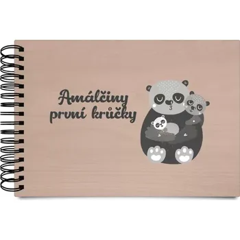 Dřevěné album s kroužkovou vazbou První krůčky se jménem - medvídci