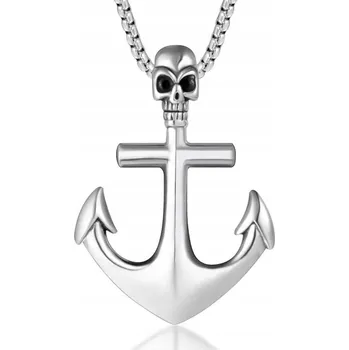 Náhrdelník Pánský Ocel s přívěskem kotva a Lebka z chirurgické Přívěsek , stříbrný