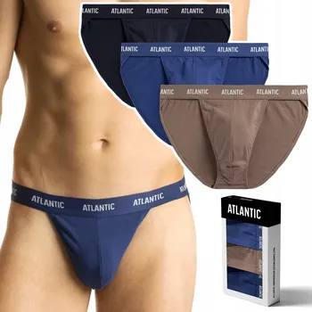 Slipy Pánské slipy TANGA 3 PÁRY, úzké slipy bavlněné ATLANTIC 3BMP-1576 - L