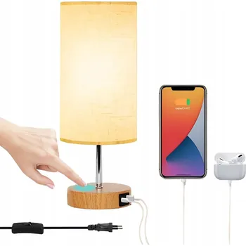 Lampička STOLNÍ LAMPA S REGULACÍ JASU 3000K E27 S USB A USB C ZÁSUVKOU