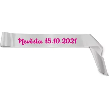 Party dekorace Šerpa pro nevěstu - Nevěsta + datum - stříbrná