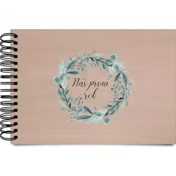 Dřevěné album s kroužkovou vazbou Náš první rok - zelený věneček