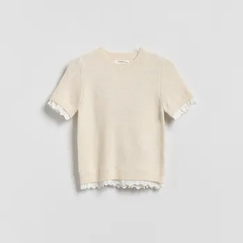 Dívčí oblečení Reserved - Svetr s ozdobnou krajkou - tělová - 806IE-02M - 806IE-02M-128