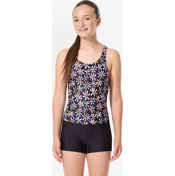 Dámské plavky DECATHLON Dívčí jednodílné nohavičkové plavky Vega 8 LET ČERNÁ