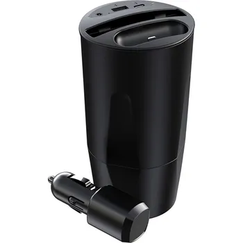 GPS Autonabíječka Qi bezdrátová + CL adaptér + USB-A + Lightning AirPods - do držáku nápojů - černá