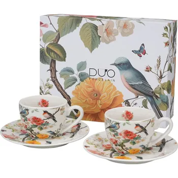 Šálky na espresso porcelánové s podšálky DUO KVĚTY CLASSIC APRIL 110 ml 2 ks.