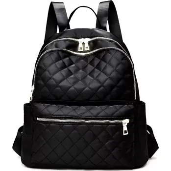 Městský batoh Prošívaný batoh RO12B (Dámský lehký městský prošívaný batoh - černý, zlaté kovové kování)