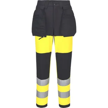 PORTWEST HI-VIS WX2 CD847 / Dámské reflexní strečové kalhoty do pasu - HV žlutá/černá UK 32/EU 48