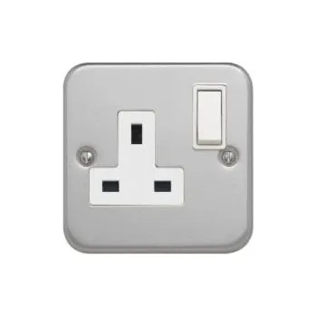 Elektrická zásuvka Zásuvka Šedá 1cestná Ocelové plátování spínaná 13A IP2X Contactum