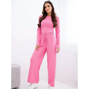 Dámský kostýmek Dámský růžový komplet se širokými kalhotami ART0298, VELIKOST UNI ( XS, S, M )