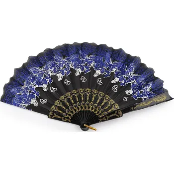 Karnevalový doplněk Vějíř textilní motýli s glitry, malé, 4 modrá