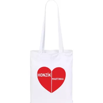 Látková taška Rozpůlené srdce se jmény