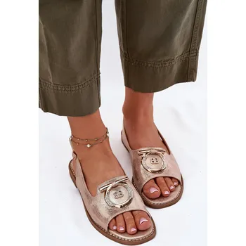 Dámská obuv Elegantní Sandály S Dekorací Na Plochém Podpatku S.Barski KV51-003 Barva: Zlatá, Velikost: 39