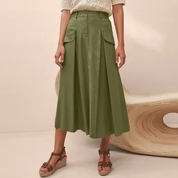 Dámské oblečení Rozšířená midi sukně s pružným pasem khaki 52
