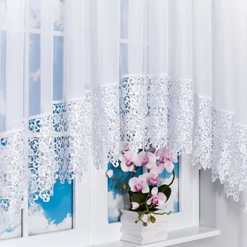 Příslušenství pro záclonu a závěs Hotová voálová záclona s krajkou – bílá, 400 × 175 cm, řasící páska