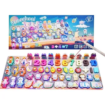 Dřevěná hračka Dětská dřevěná naučná hra s rybičkami a vkládacími tvary