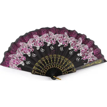 Karnevalový doplněk Vějíř textilní motýli s glitry, malé, 2 fialovorůžová