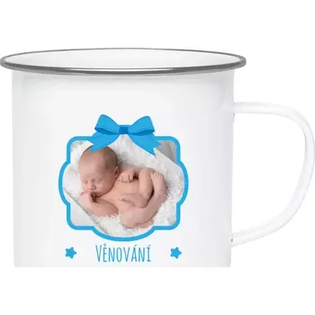 Vánoční plecháček Modrá mašle s fotografií