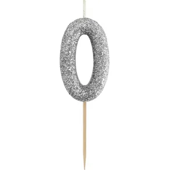 Svíčka Dortová svíčka B&C - číslo "0" glitter černá 11 cm