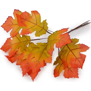 umělá květina Umělé listy na drátku 10 ks, střední, 5 oranžová zelená