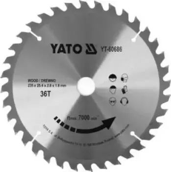 Pilový kotouč Yato - Vidiový pilový kotouč na dřevo 235x25.4mm 36 zubů